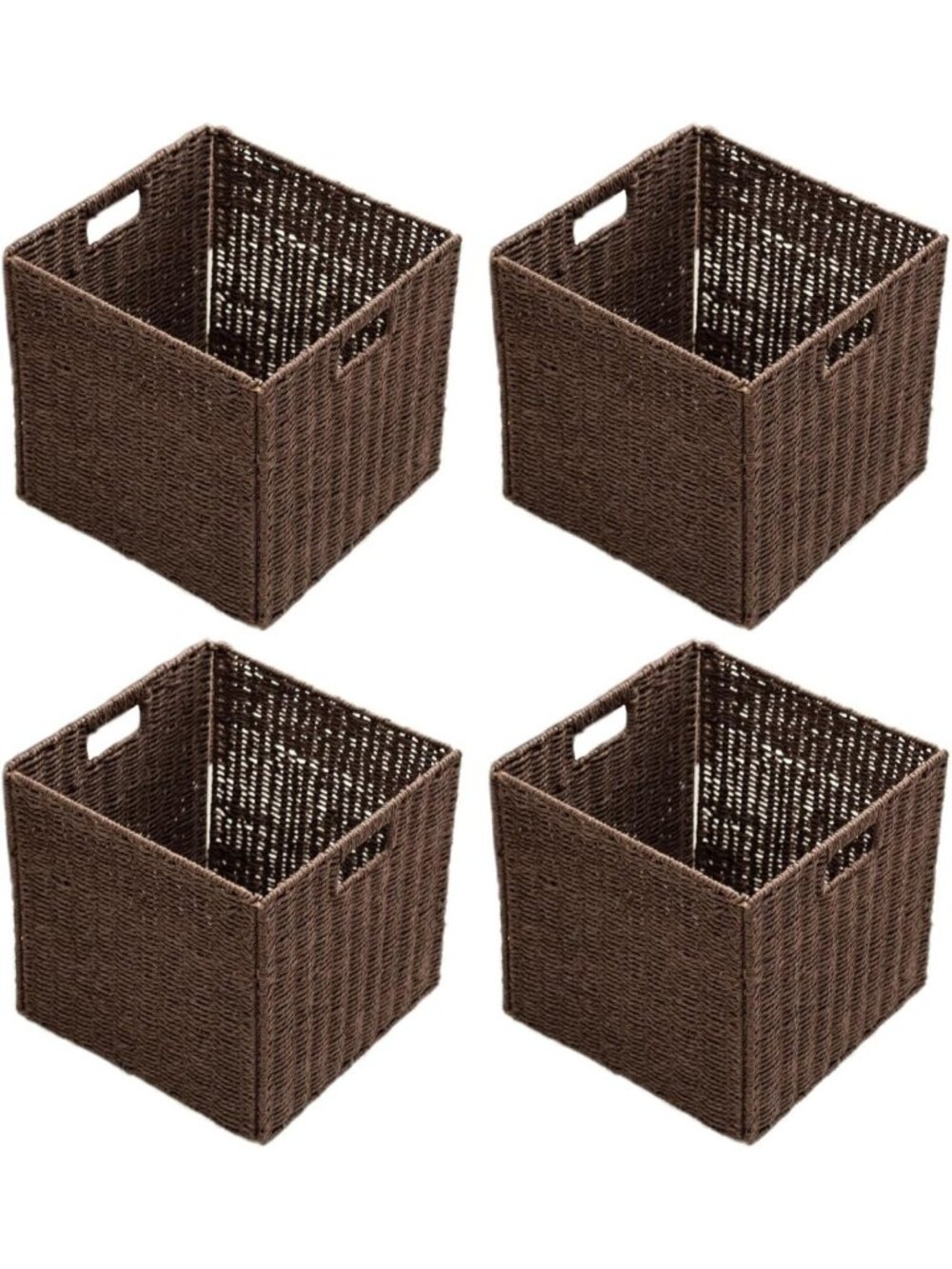 Handwoven Cube Basket Organizer Set of 4 - Foldable Storage Bins for Clothes